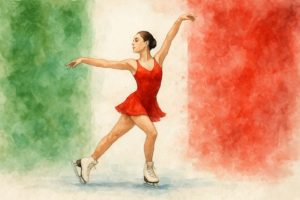 イタリアの国旗とフィギュアスケートイメージ